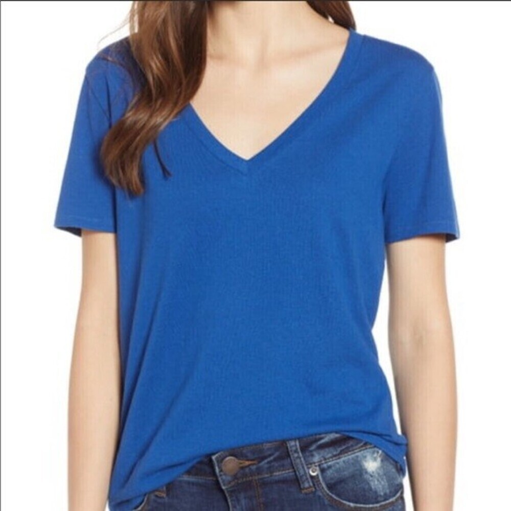 BP Short Sleeve V-Neck T-Shirt In Blue Monaco Size XS - Picture 2 of 5
